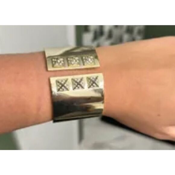 VS vintage htf pyramid stud pave circle thick statement bracelet chain cuff - Picture 3 of 8